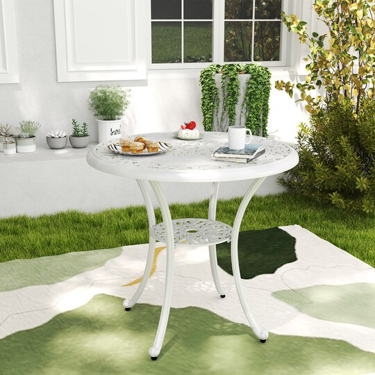 cast aluminum patio table with umbrella hole VIVIJASON Outdoor 61" Dining for 6-8 Person, Large Patio Round Dining Table Lazy Susan, Dark Bronze Rustic Patio Table with 2" for Balcony, Porch resistant and easy to clean 31.5 Inch White Cast Aluminum